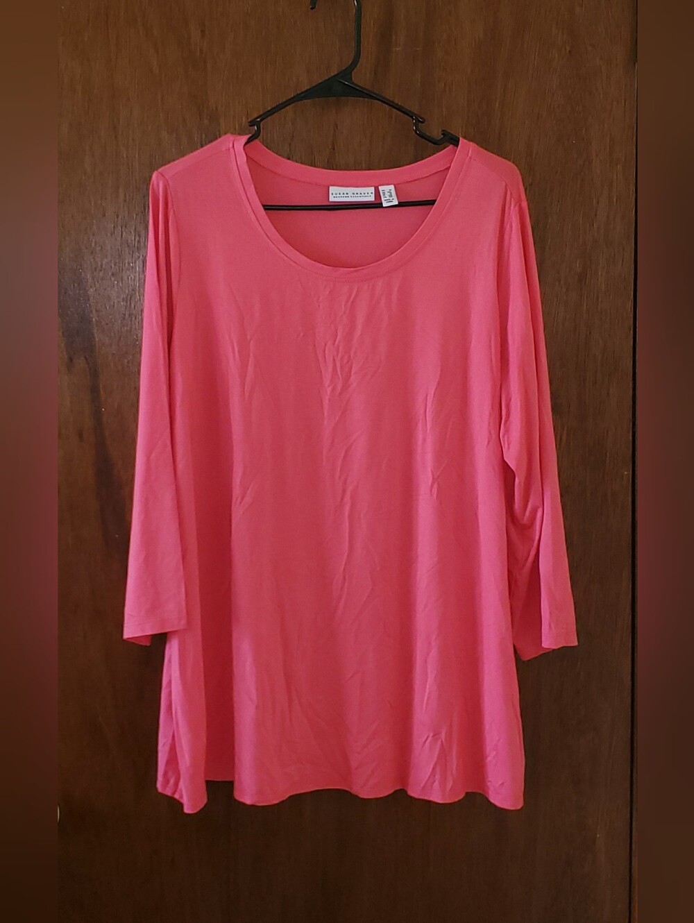 Susan Graver Scoop Neck Long Sleeve Top Coral Pink Sz 1x